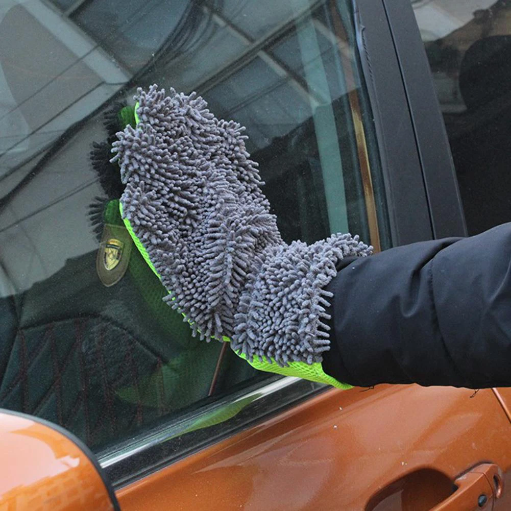 Automotive Microfiber Cleaning Glove with Five Finger Construction for Enhanced Dexterity During Car Wash and Polishing
