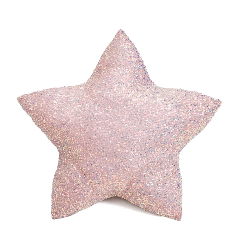 45cm ssmall pink sequins star shaped throw pillow sofa pink plush heart back cushion