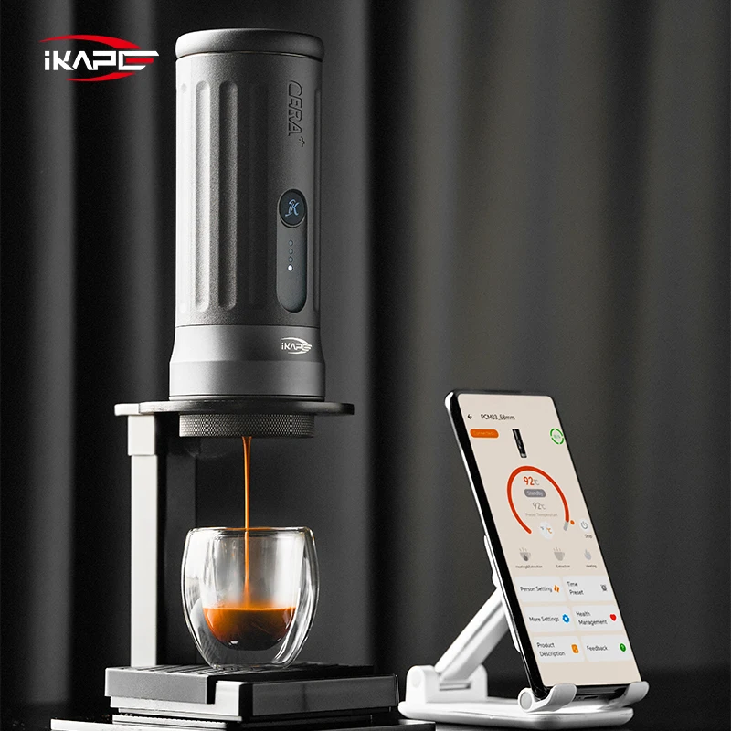 Cafetera portátil inalámbrica Bluetooth IKAPE, portafiltro sin fondo Compatible con 58MM, adecuada para senderismo/Camping/uso doméstico