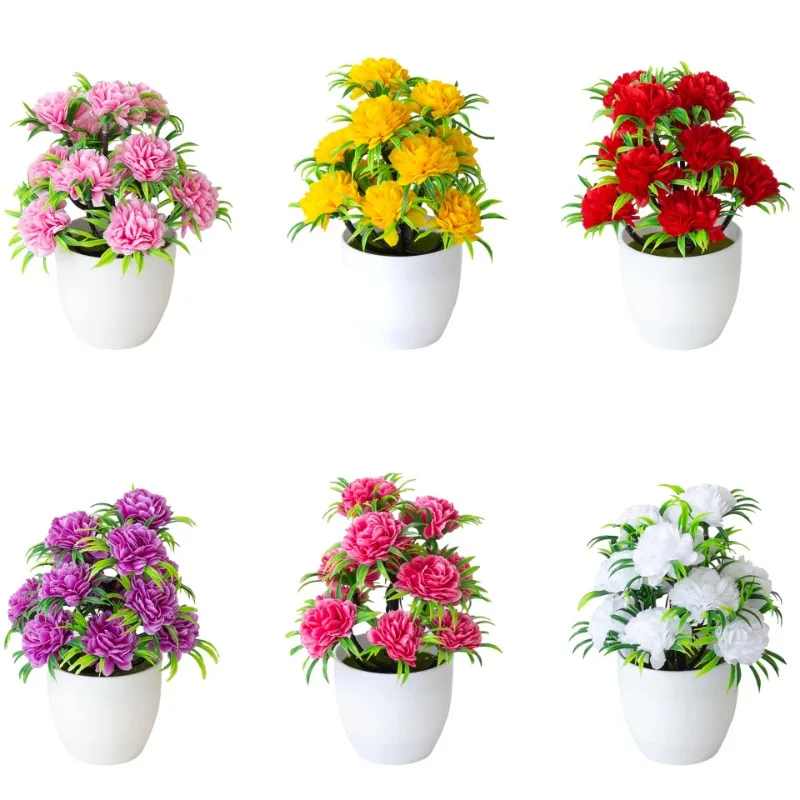 Simulated Flowers 12heads Chrysanthemum Balls Potted Plastic Flowers Green Plants Flower Decor Office Garden Balcony Decorations