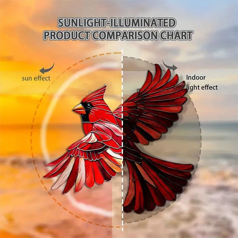 Red Organic Glass Painted Hummingbird Pendant Decor Sun Catcher Sun Visor 2D Acrylic Bird Festival Birthday Decor Pendant Gifts