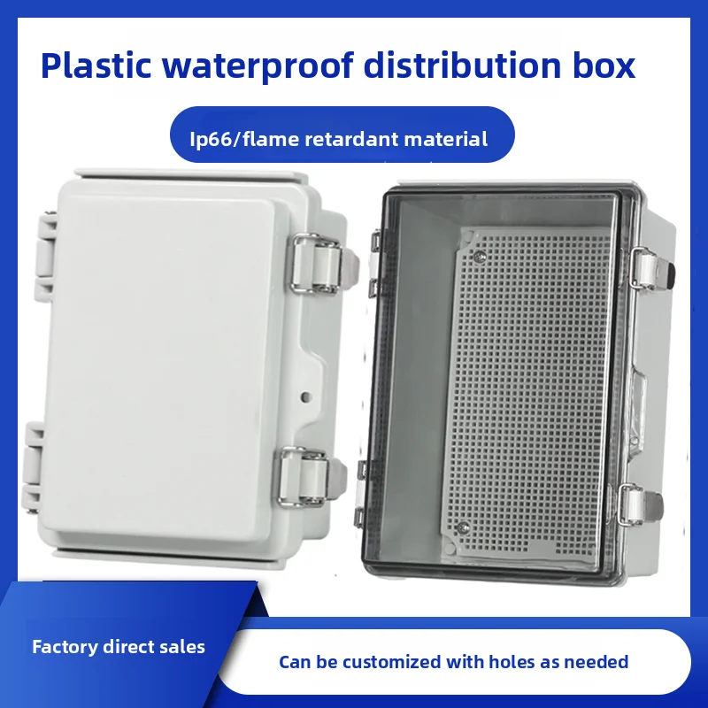 Caja de conexiones électriques a prueba de agua IP67, cubierta transparente con bisagras, cierre de pestillo de acero inox,