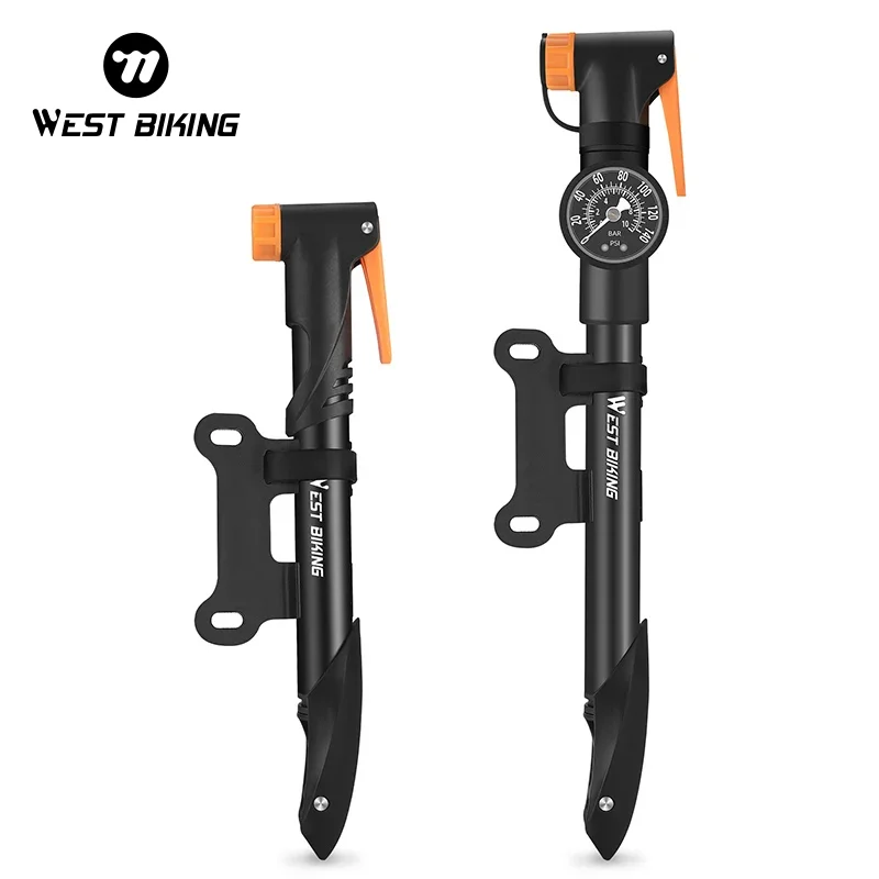 WEST BIKING-bomba de aire portátil para bicicleta, Inflador de neumáticos con válvula Schrader Presta, manómetro preciso, 120PSI, aleación de