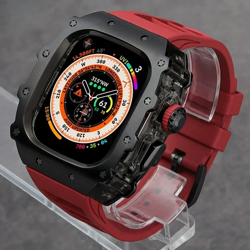 高級修正キット Apple Watch ウルトラ 2 49 ミリメートル 45 ミリメートル 44 ミリメートルステンレス鋼ケース IWatch 9 8 7 6 クリスタルボタンスポーツバンド