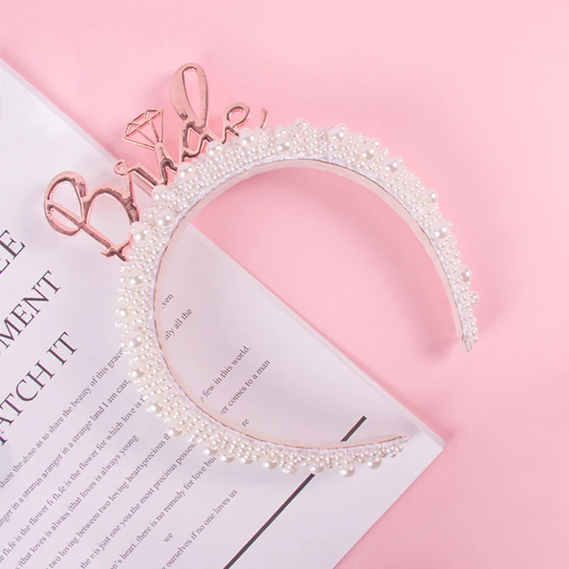 1pcs Bride to be Pearl crown Headband Bridal Shower wedding engagement Decor marriage Gift Bach Bachelorette hen Party Supplies