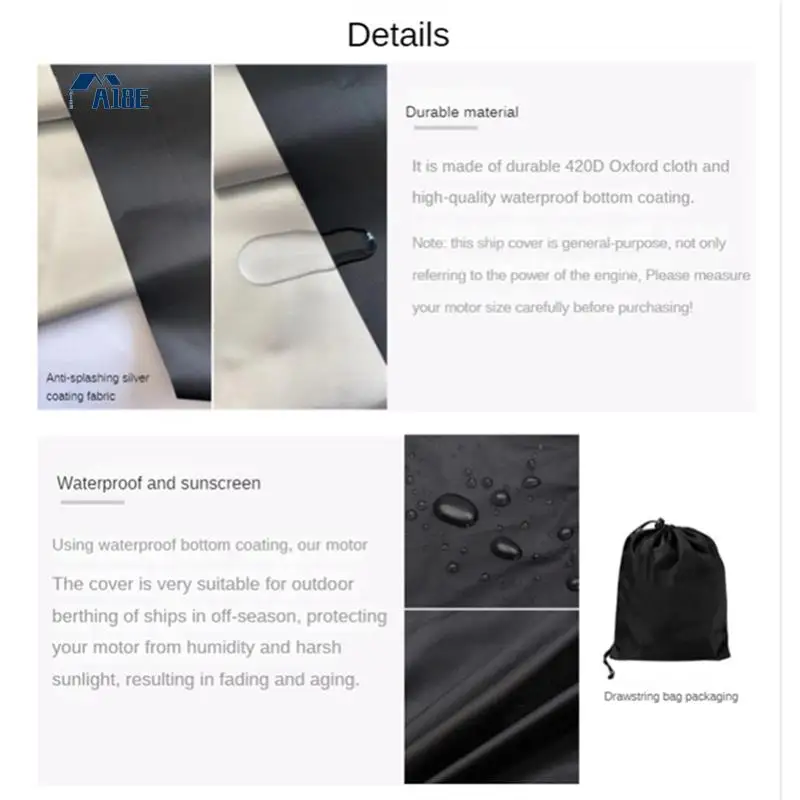 

A18E-420D Защитный чехол для подвесного мотора с посеребренным покрытием, водонепроницаемый и пылезащитный полукрышка двигателя, XL: 50-115 л.с., легко