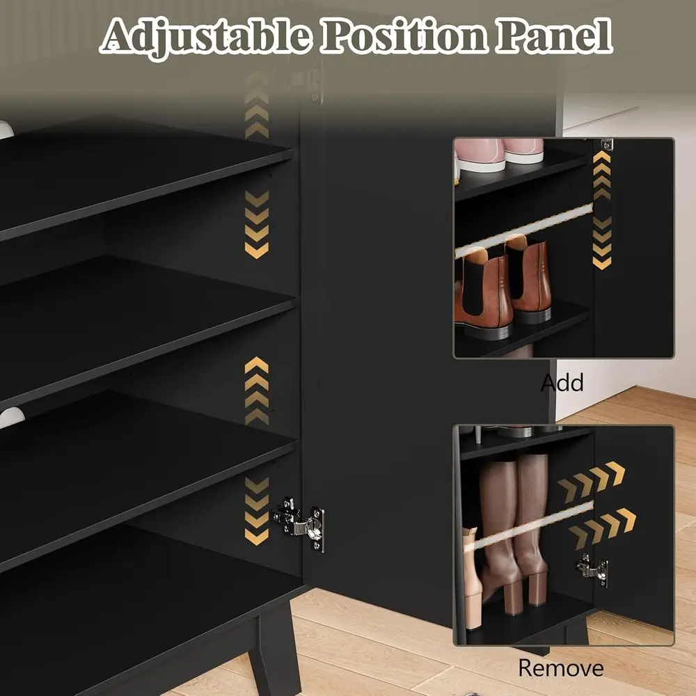 خزانة أحذية مكونة من 4 طبقات للمدخل مع درجين، رفوف قابلة للتعديل، تصميم نحيف باللون الأسود #3