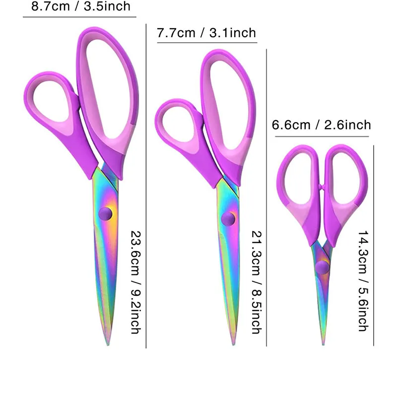 3PCS Craft Scissors Set Sharp Titanium Blades Shears Rubber Soft Grip Handle Fabric Scissors Tool Great For Adults Office Sewing