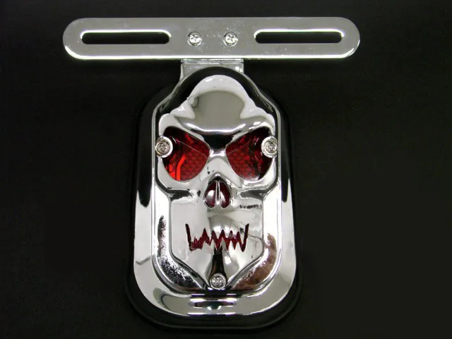 CHROME SKULL METAL PLATE BRACKET TOMBSTONE TAIL LIGHT FOR HARLEY CUSTOM CHOPPER