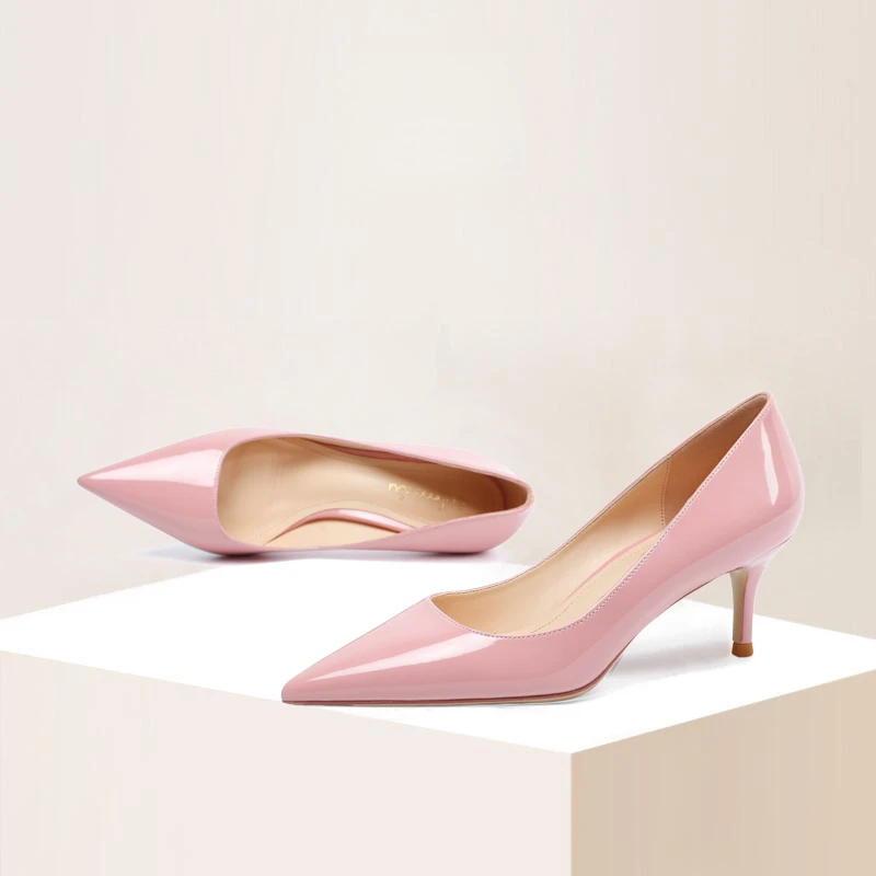 

Young Girl Pink Pumps Female Spring Autumn Pure Color Patent Leather 6cm Medium High Heels Pointed Toe Slip-on Daily Wear Shoes