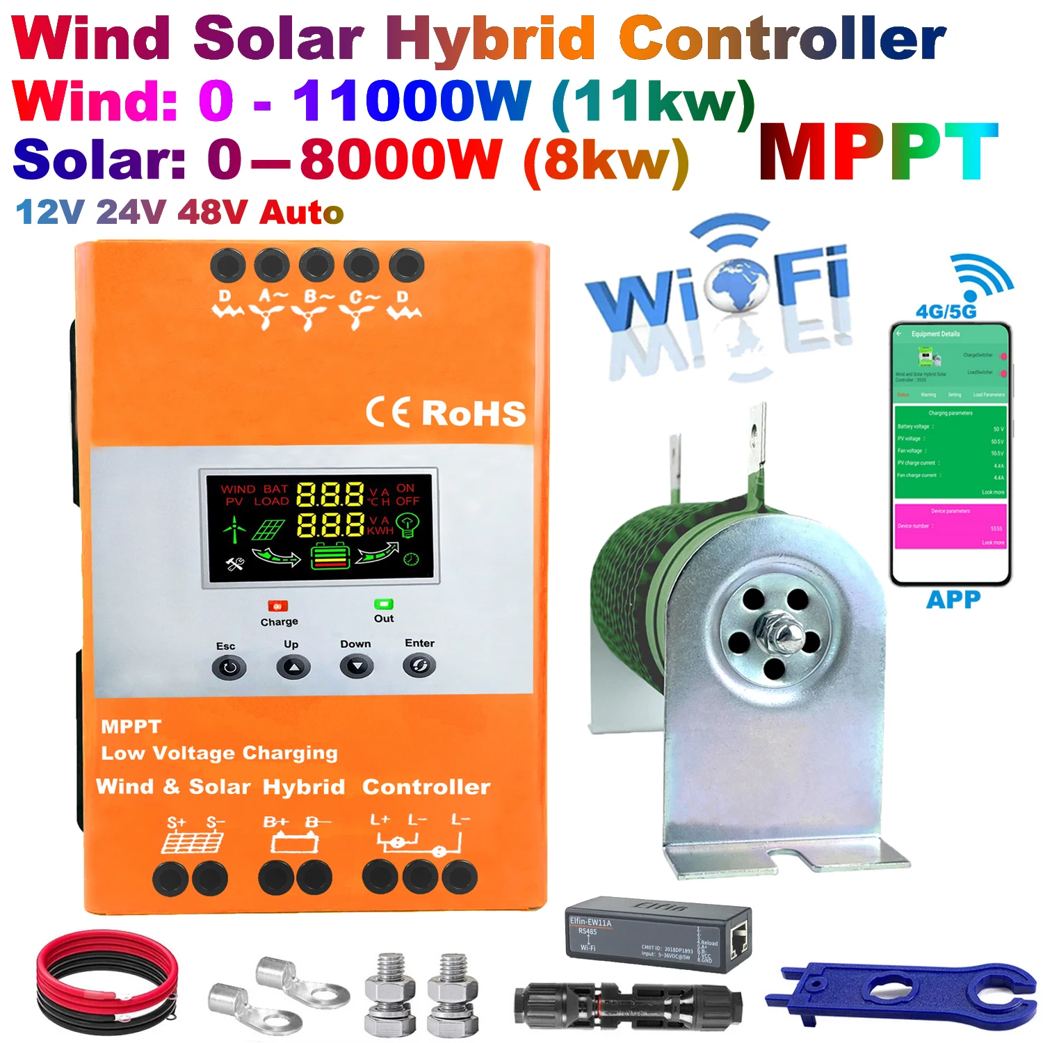 3000W 4000W 6000W MPPT Hybrid Wind Solar Charge Booster WIFI Controller For 12V 24V 48V Lifepo4 Lithium Lead Acid Battery