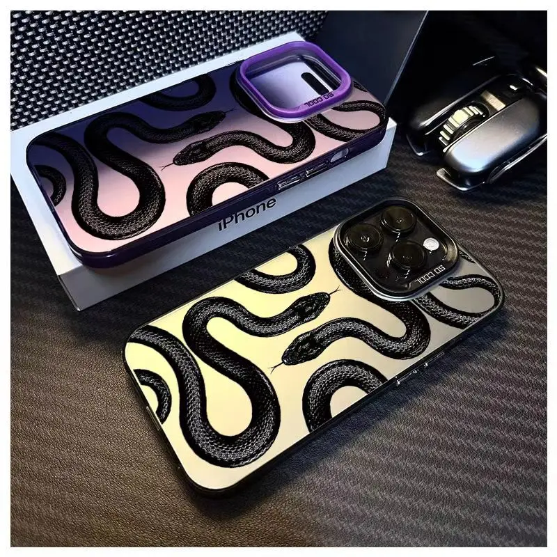 Vintage Black Snake Design Phone Case For iPhone 17 16 15 14 13 12 11 Pro Max X XR 78 Plus Luxury Hard material Protection shell