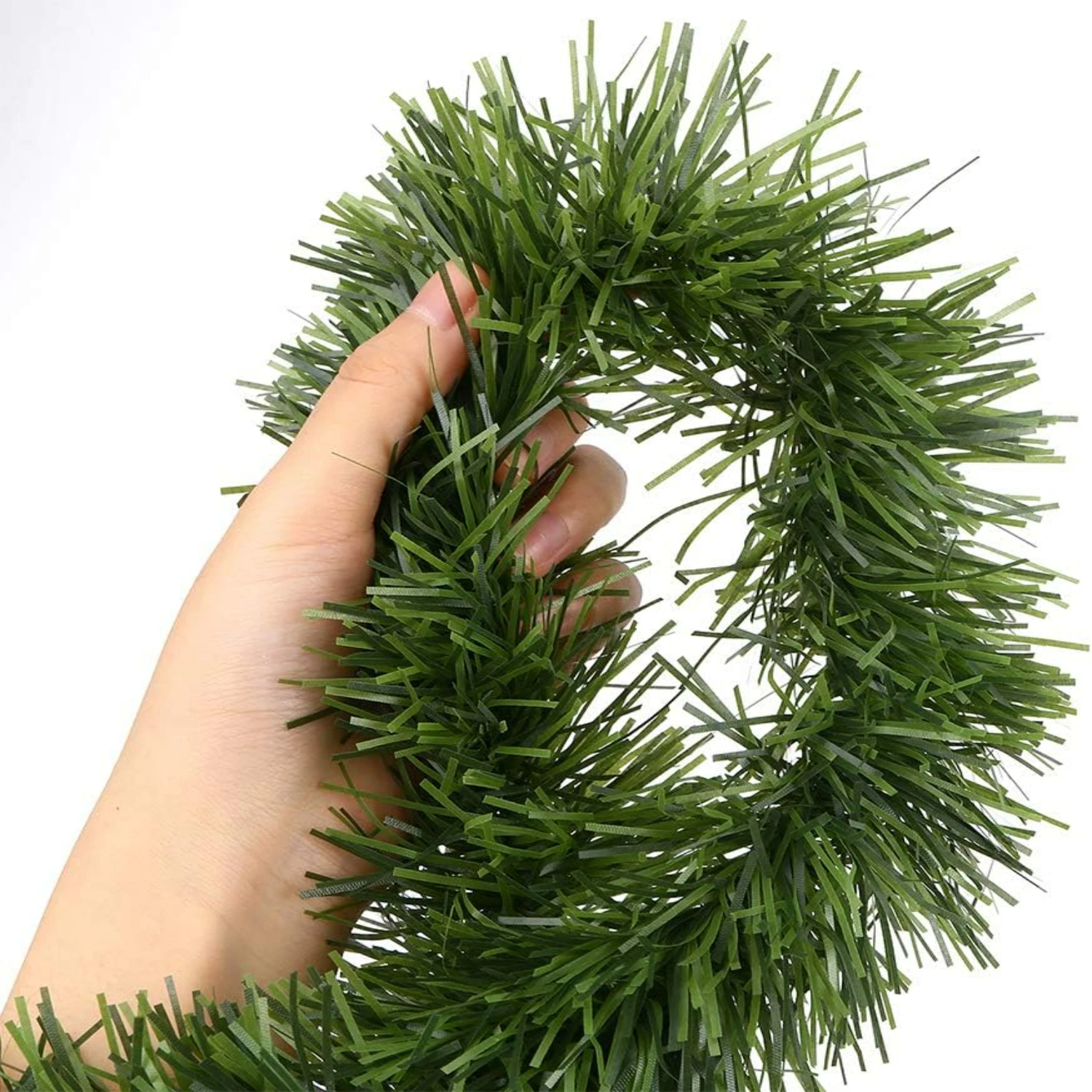 

Beautiful 50 Feet Green Artificial Christmas Pine Tinsel Garland - Non-Lit Soft Twist Garland Stems - Decorative 12 Inch x 2Inch