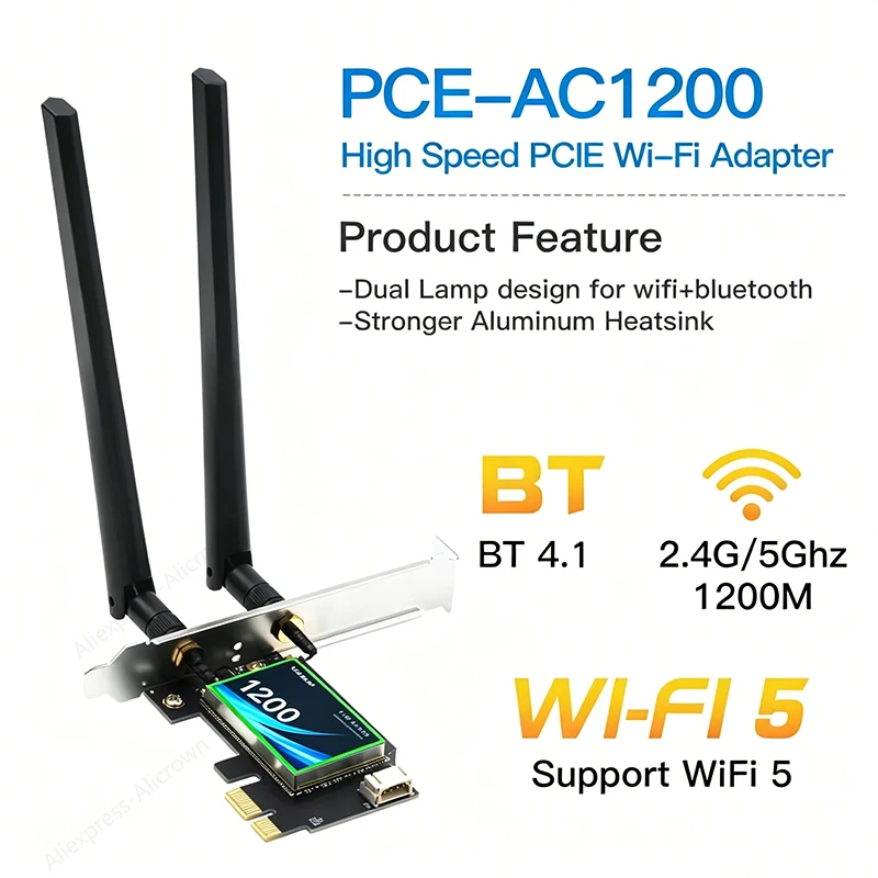 KEBIDUMEI AC1200 PCIe WiFi Card Bluetooth 4.1 Desktop Network Adapter 1200Mbps Dual Band 5GHz 867Mbps Wireless Card for Win11/10