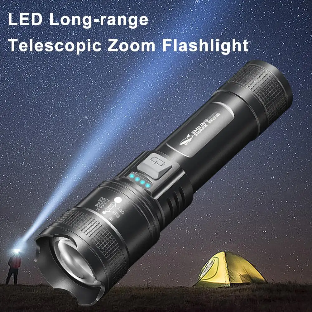 Flashlight Powerful Rechargeable Ultra-bright Xenon Long-range LED Gas Zoom Torch Outdoor Camping Flashlight Telescopic Lig Q6Y0