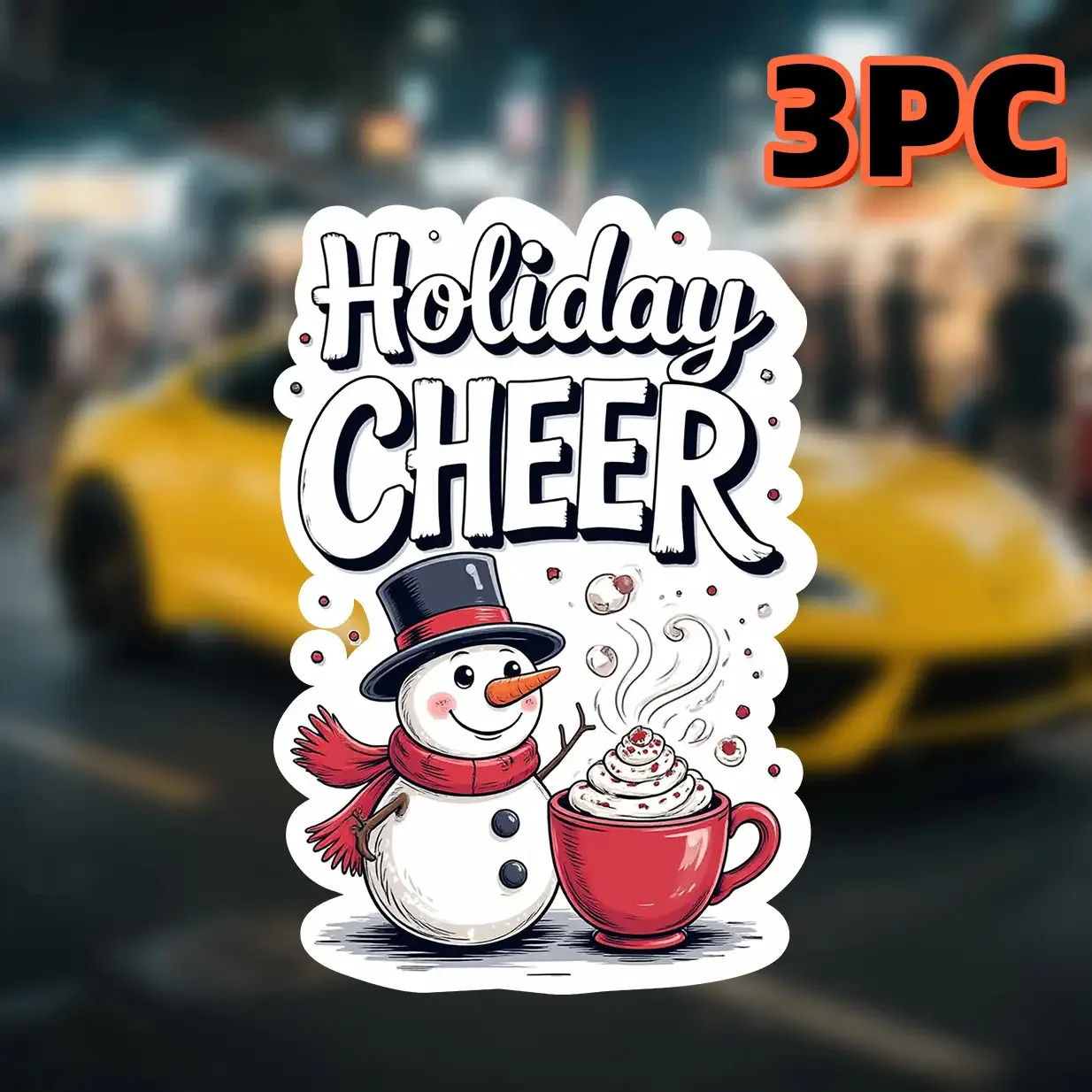 

Festive atmosphere snowman hot drink creative stickers waterproof vinyl car decals laptop motorcycle decoration