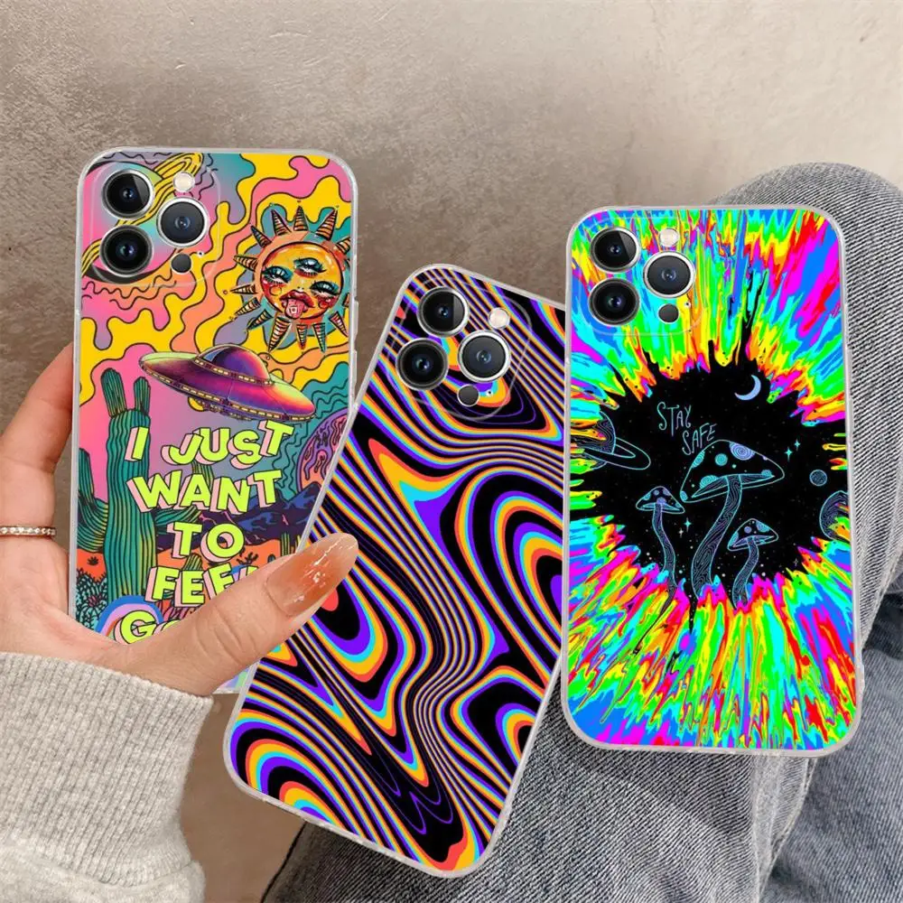 Colourful Psychedelic Art Phone Case For iPhone 15 14 11 12 13 Mini Pro XS Max Cover 6 7 8 Plus X XR SE 2020 Funda Shell