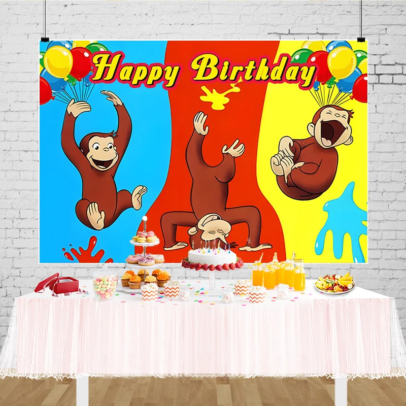 Sfondo strano George scimmia decorazioni per feste di compleanno Banner per neonato cartone animato giungla animale sfondo fotografia puntelli