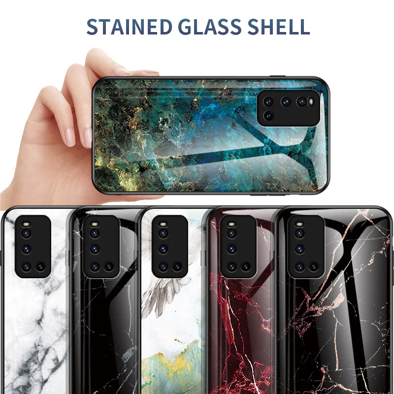 For Vivo V19 VivoV19 Case Shockproof Marble Grain Tempered Glass Hard Cover Back Phone Case Silicone Bumper for Vivo V19 VivoV19