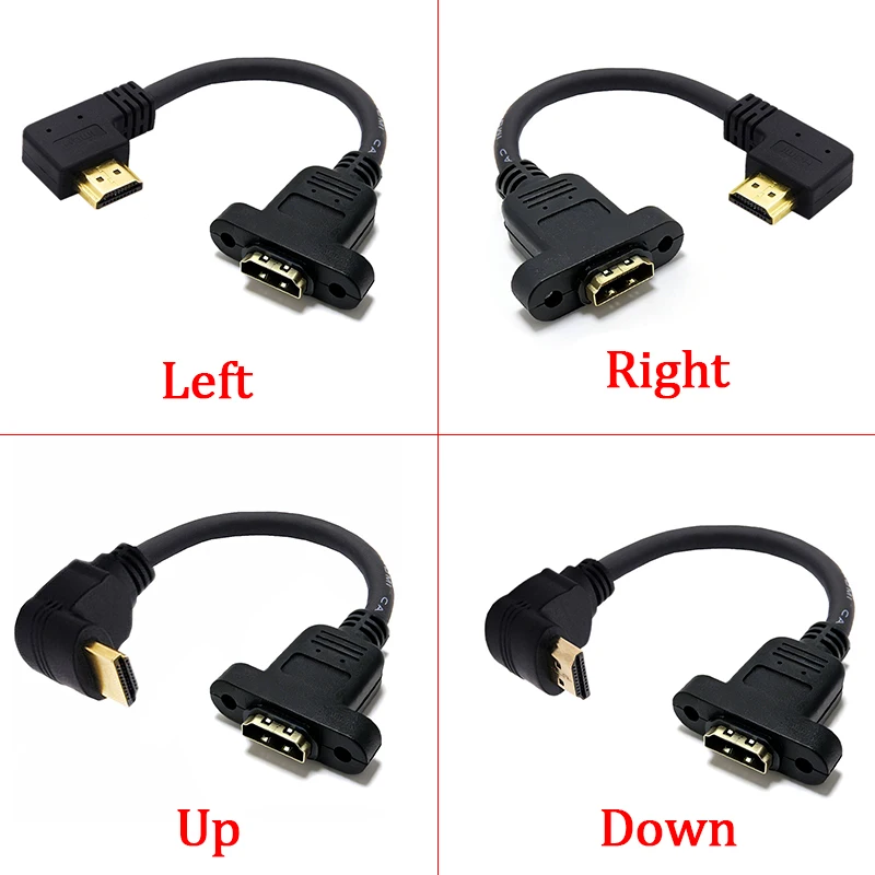 1PCS HDMI-Compatible 2.0v 4K*2K Angle 90 Degree Male to Female Extension Cable Panel Mount with Screw Hole For PSP HDTV