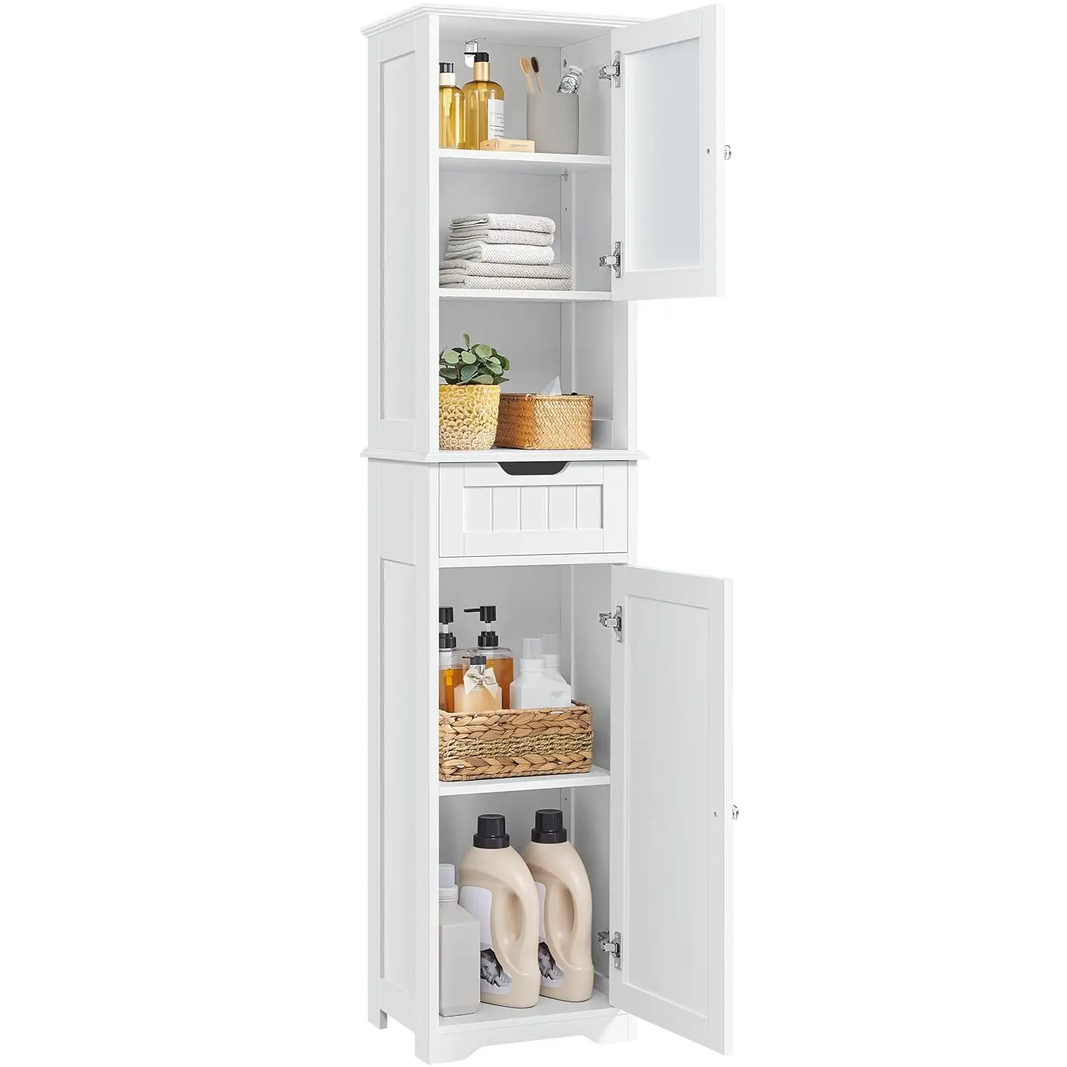 67Tall Bathroom Storage Cabinet,Narrow Floor Cabint with 2 Doors and 1 Drawer,Slim Bathroom Organizers,Adjustable, Customized