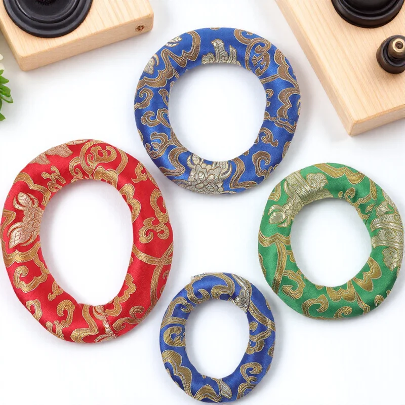 4 قطعة وعاء الموسيقى وسادة حلقة تصميم التبتية التأمل حصيرة لليوجا الصوت شفاء ديكور وعاء حامل القطن القماش وسادة البوذية #6
