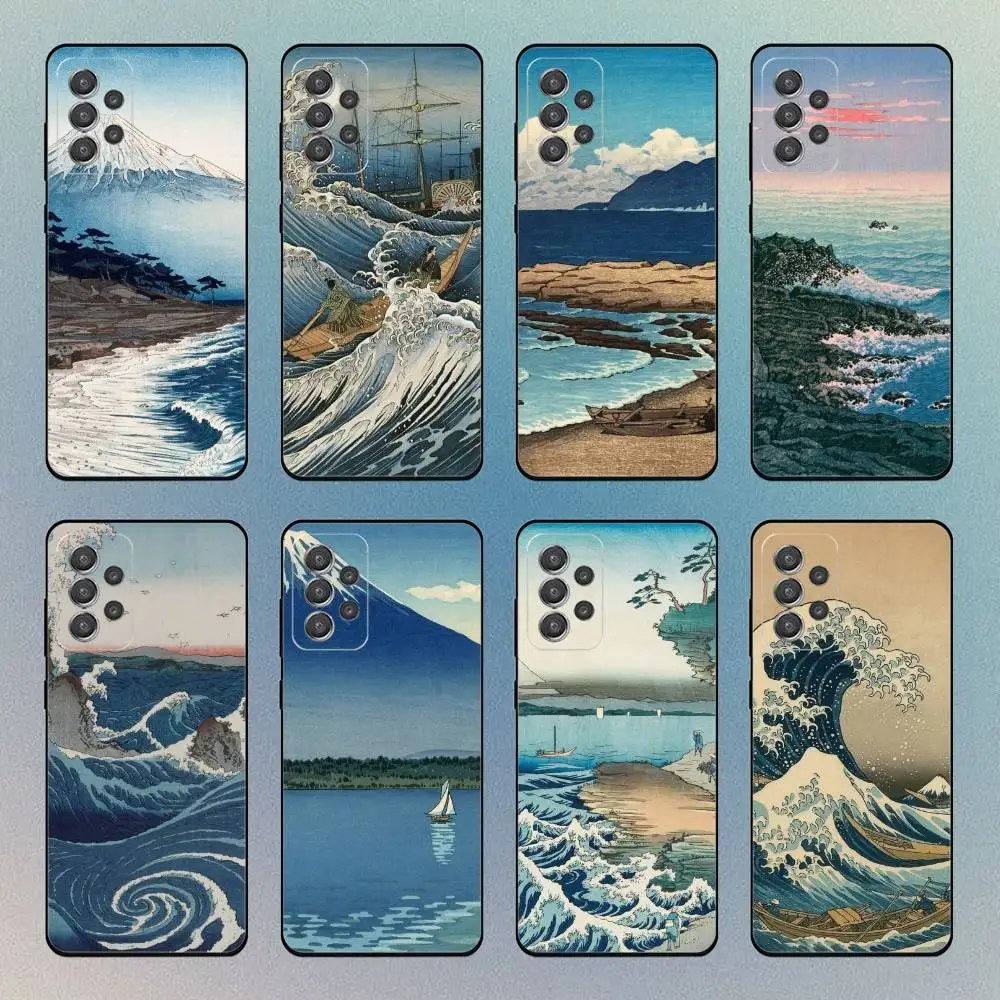

Ukiyo-e Ocean W-Waves Creative Phone Case For Samsung Galaxy S25,S24,S21,S22,S23,S30,With Bracket Cover