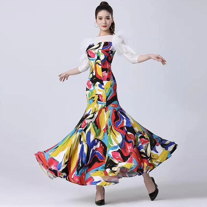 Women Performance Modern Dancewear Costumes Big Swing Ballroom Dance Dress 2023 New Standard Waltz Tango  Practice Clothes