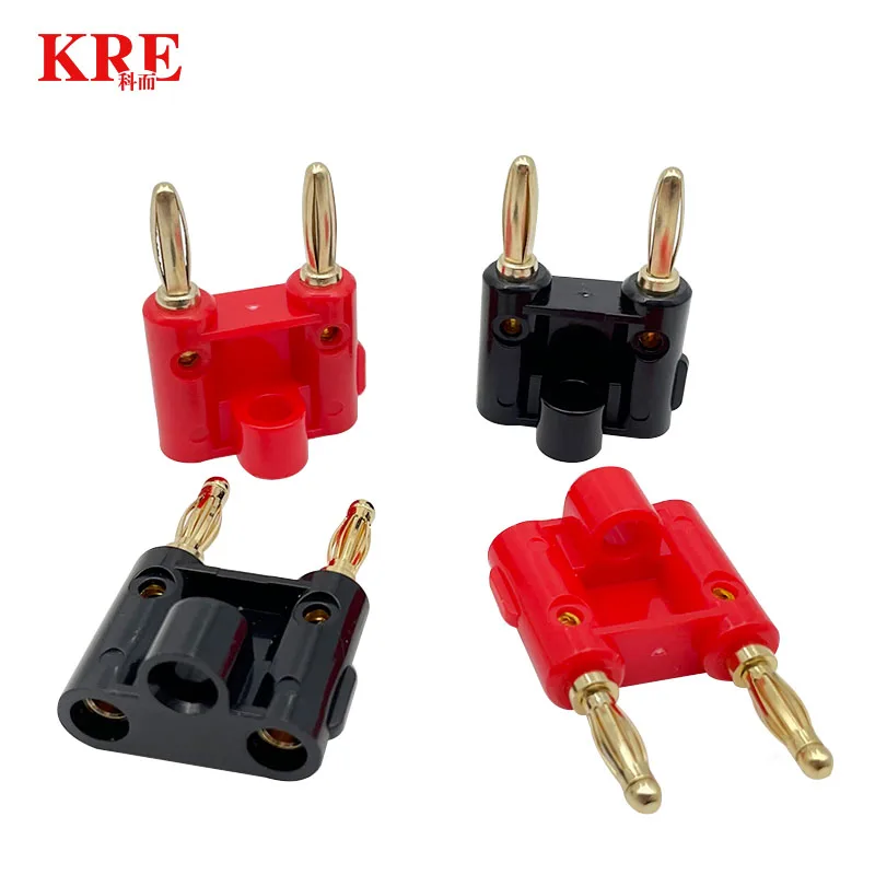 

8Pcs Gold Plated Double Row Banana Plug Male Speaker Plugs Couple Terminal Connector for Wires Cable Black Red