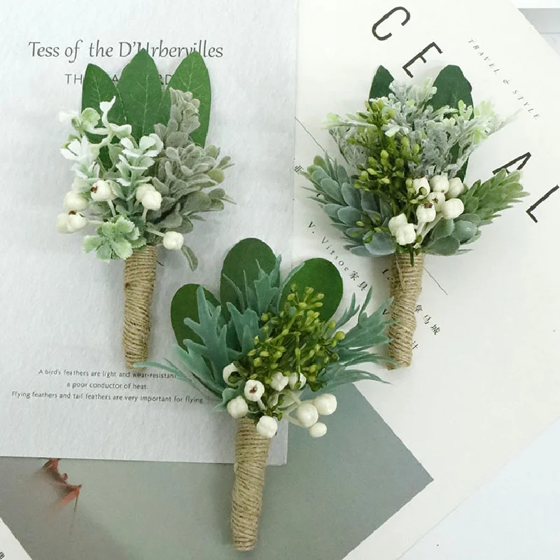 Boutonniere And Wrist Corsag Banquet Party Business Conference Celebration Forest Green Plants Berry Plants Simulated Flowers308