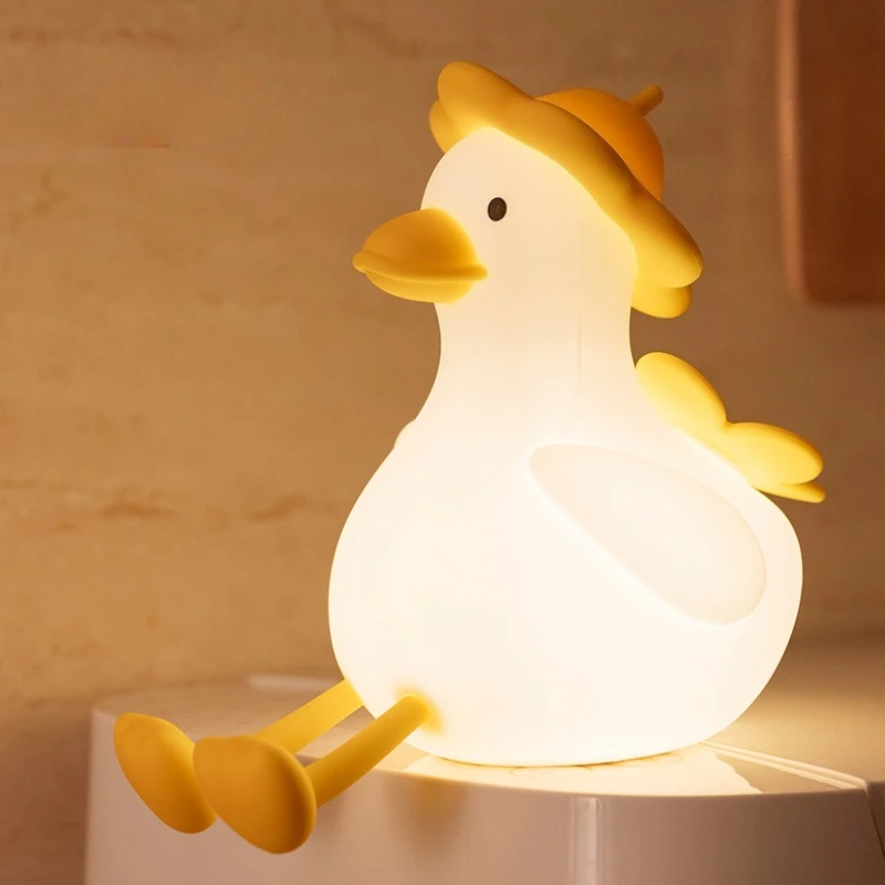 Cartoon Silicone White Duck LED Floor Lamps Creative Ornament Bedroom Bedside Study Children's Room Atmosphere Decor Desk Lights
