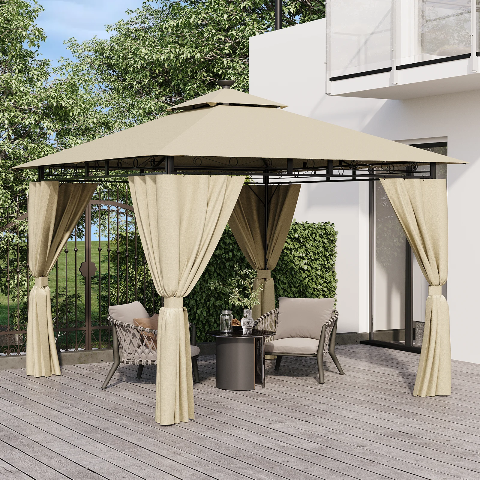 Devoko 3x3m Buiten LED Licht Paviljoen Waterdicht Zonbestendig Dubbel Dak Tuin Overkapping