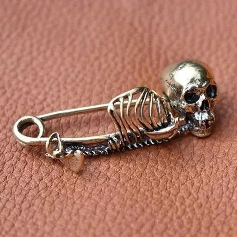 2pcs/set Dark Vintage Gothic Skull Safety Brooch Blanket Scarf Sweater Pin Halloween Retro Jewelry Accessories