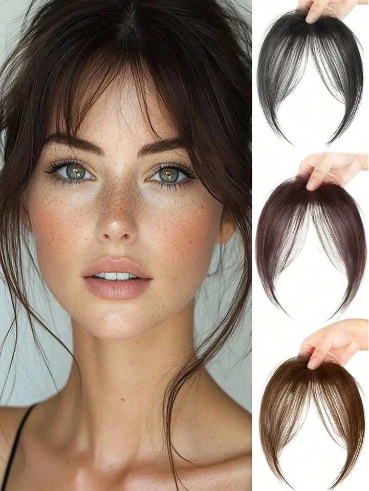 Peluca sintética con flequillo de medio lado, extensiones de cabello con clip, flequillo francés sin costuras, flequillo de ocho caracteres