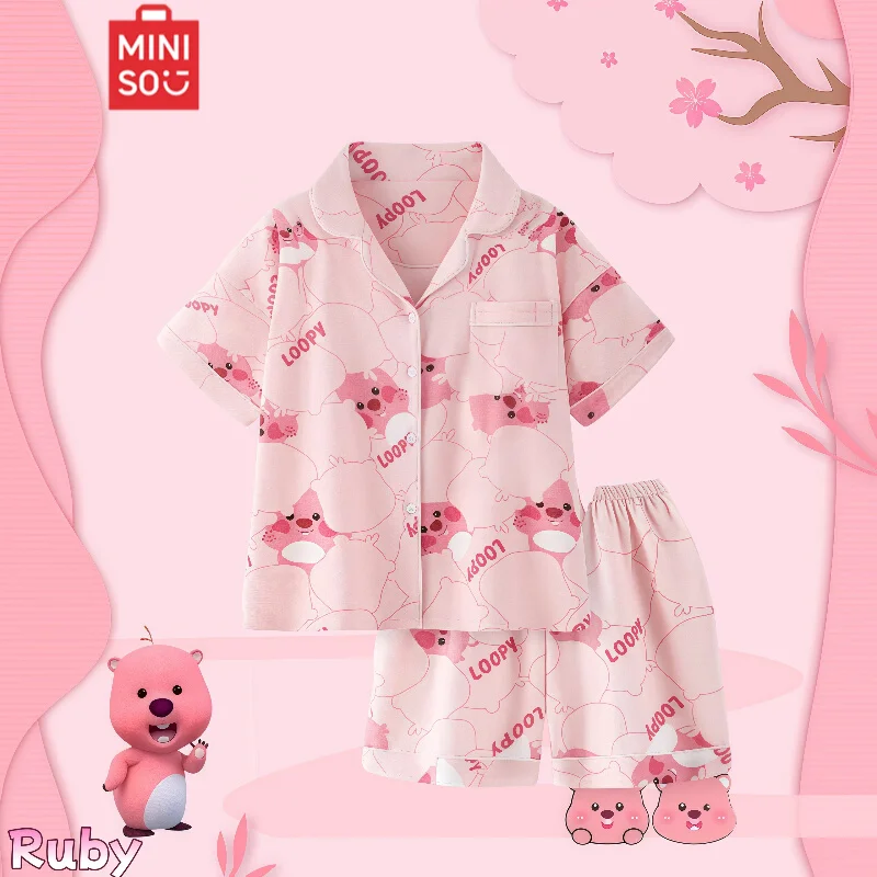 

MINISO Miniso Loopy Sleepwear Women's Summer Cool Feel Pure Cotton Cute Ruby Short Sleeve Thin Home Clothing