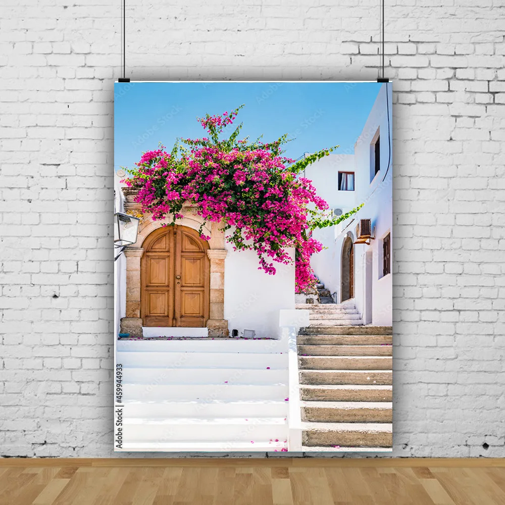 NITREE Flower  Seaside Island Scenery and Green Plants Old House White Pigment Wedding Photography Background Prop LJD-07