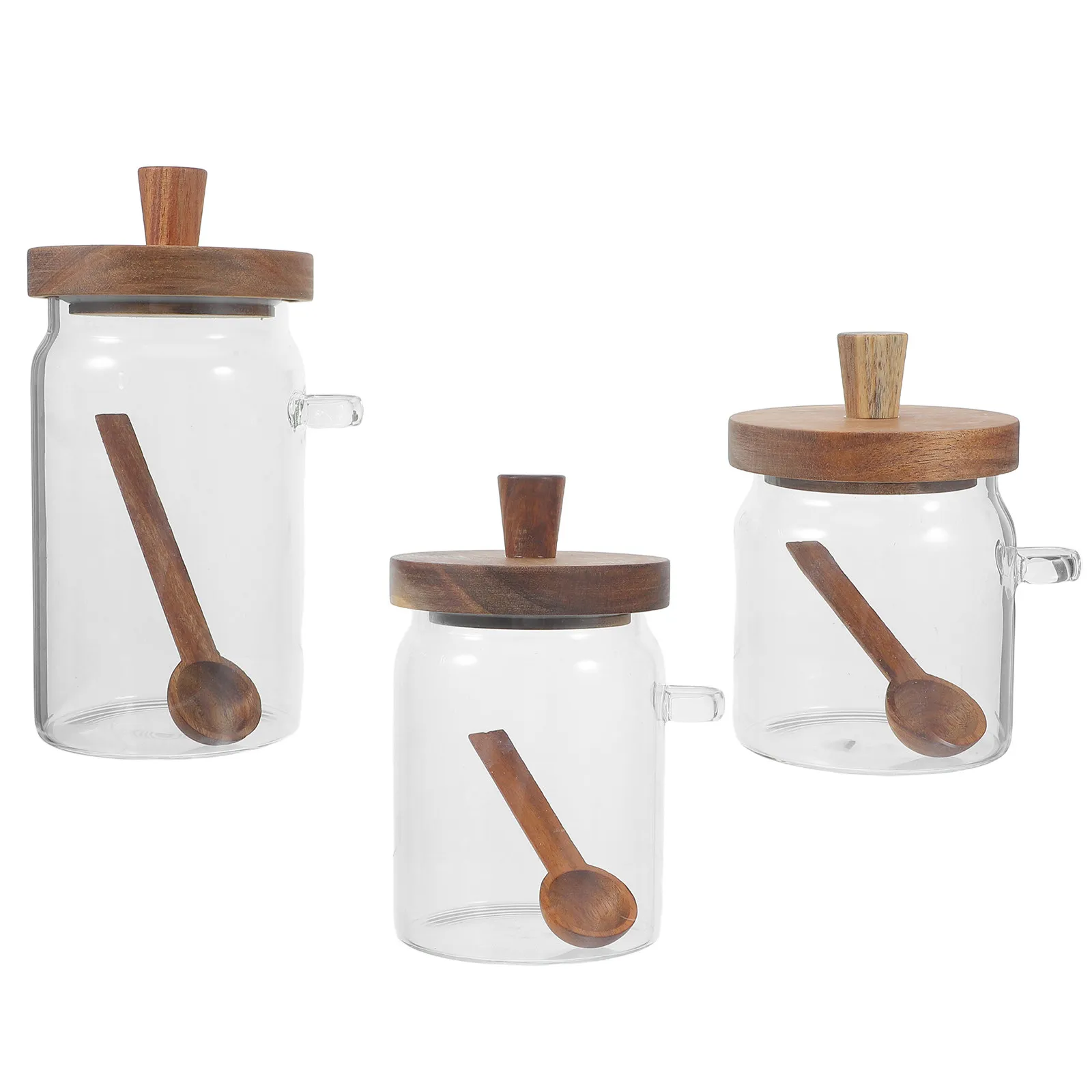 3Pcs Laundry Powder Container Transparent Glass Jar Wooden Lid Spoon Airtight Storage Reusable Detergent Dispenser Laundry Pod
