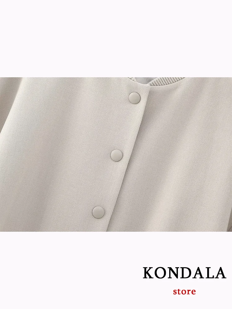 KONDALA Vintage Casual Solid Women Suit Single Breasted Long Sleeve Short Jackets Loose Long Pants Chic Fashion 2023 Autumn Sets