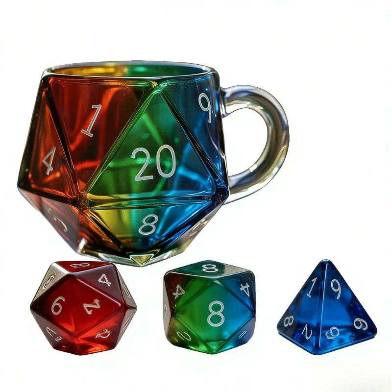 Transparent Polyhedral Dice Coffee Mug, Tabletop Game Night Cup, Fantasy Lover Gift Home Drinkware