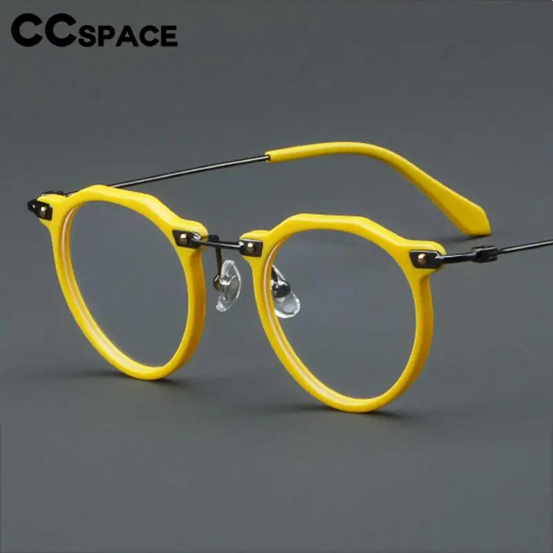 57028 Vintage Acetate Optical Spectacle Frames Women Fashion Round Metal Eyeglass Frame Men Trend Transparent Eyewear