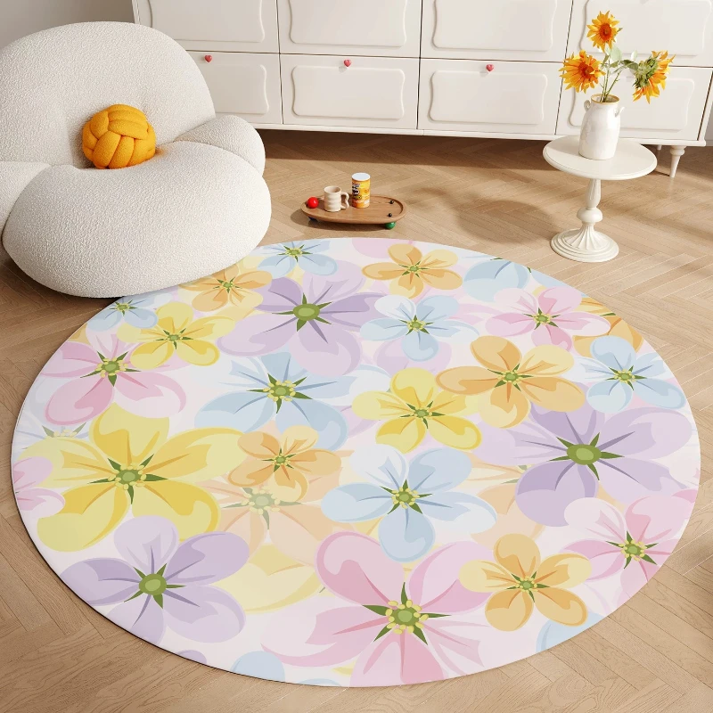 Flower Pattern Bedroom Decor Round Carpet Home Thick Plush Rug French Style Carpets for Living Room Fluffy Soft Lounge Floor Mat