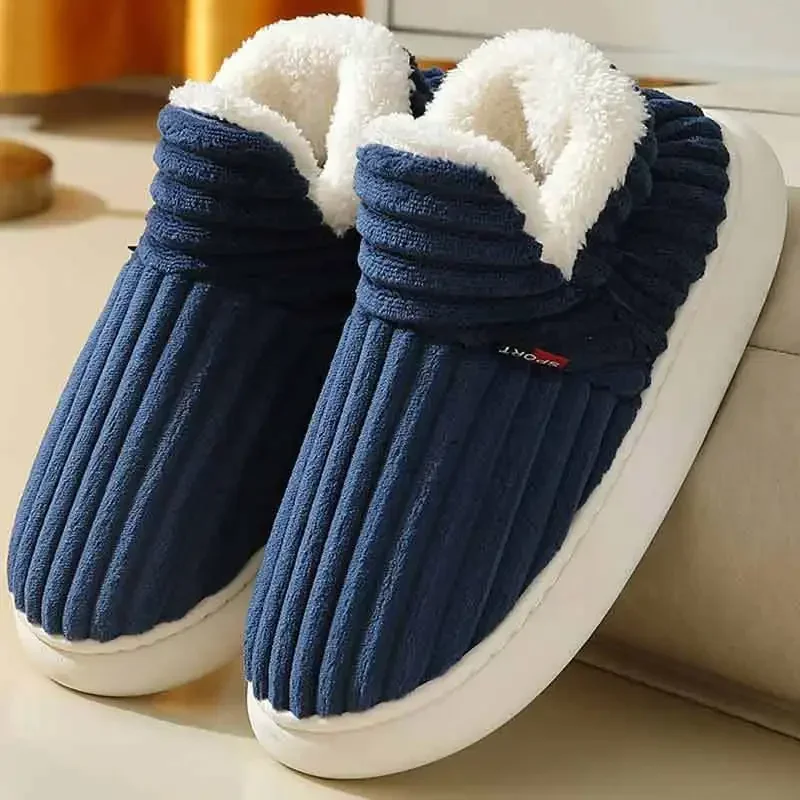 Pantoufles d'hiver chaudes en peluche pour couples, chaussures en coton pour la maison, chaussures plates confortables coordonnantes, bottes en fausse fourrure douce pour hommes et femmes