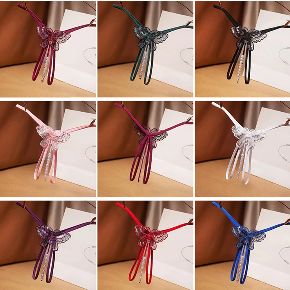 Open Crotch Sequins Embroidery Butterfly Underwear Panties Lingerie Sex Thongs