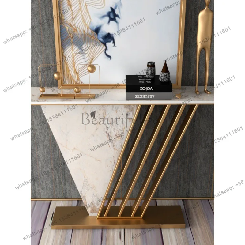 Rock slab entrance table counter light luxury living room simple modern foyer end view long case
