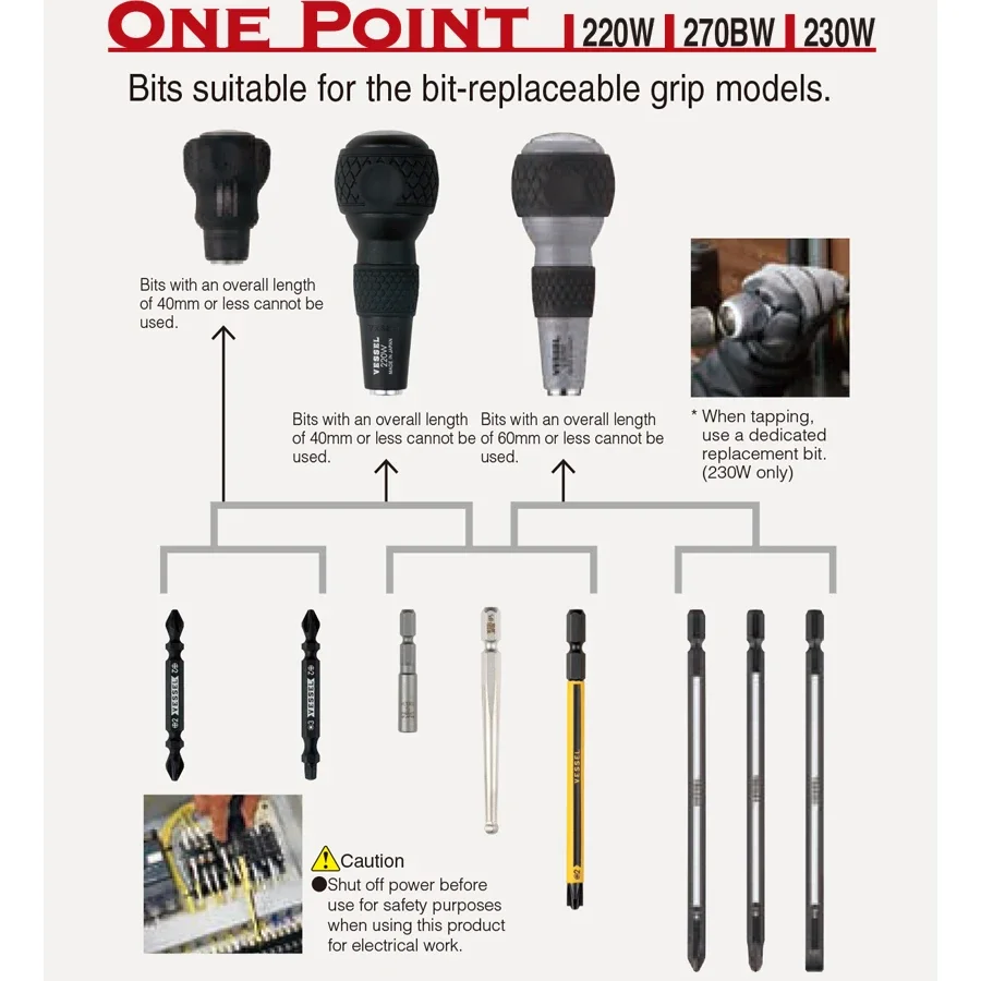 VESSEL 270BW 220W 230W قبضة كروية قبضة الاختراق الاحتياطية، نصائح مفك البراغي الاحتياطية مقبض الحفر أدوات يدوية يابانية