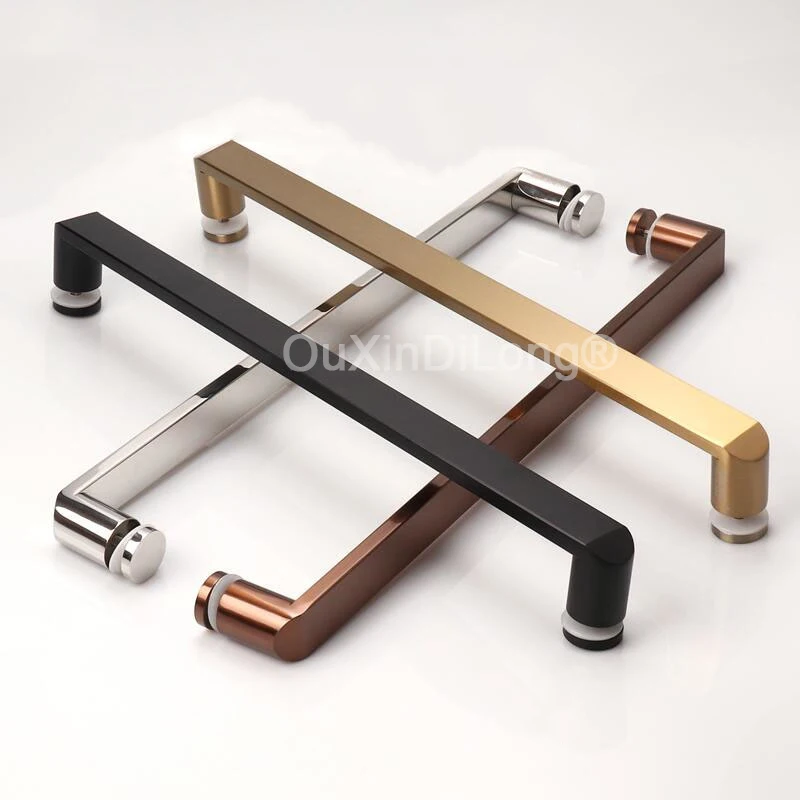 

1PCS Stainless Steel Bathroom Door Handle Glass Door Pulls Single Side Sliding Door Handles Pitch 440mm Brushed Gold GF888