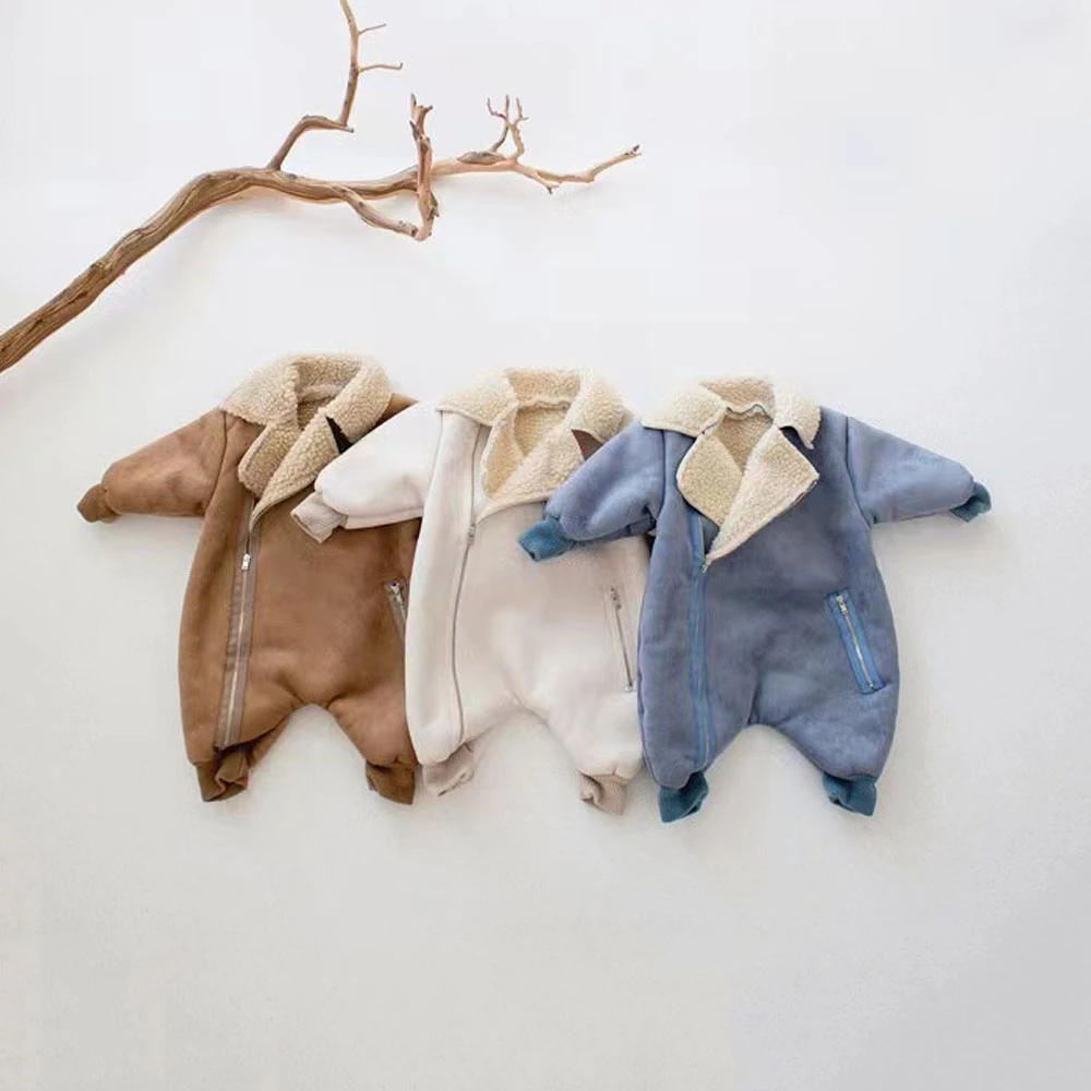 

Newborn Baby Fleece Zipper Rompers Girls Plus Velvet Thick Warm Jumpsuit Infant Boys Toddler Clothes