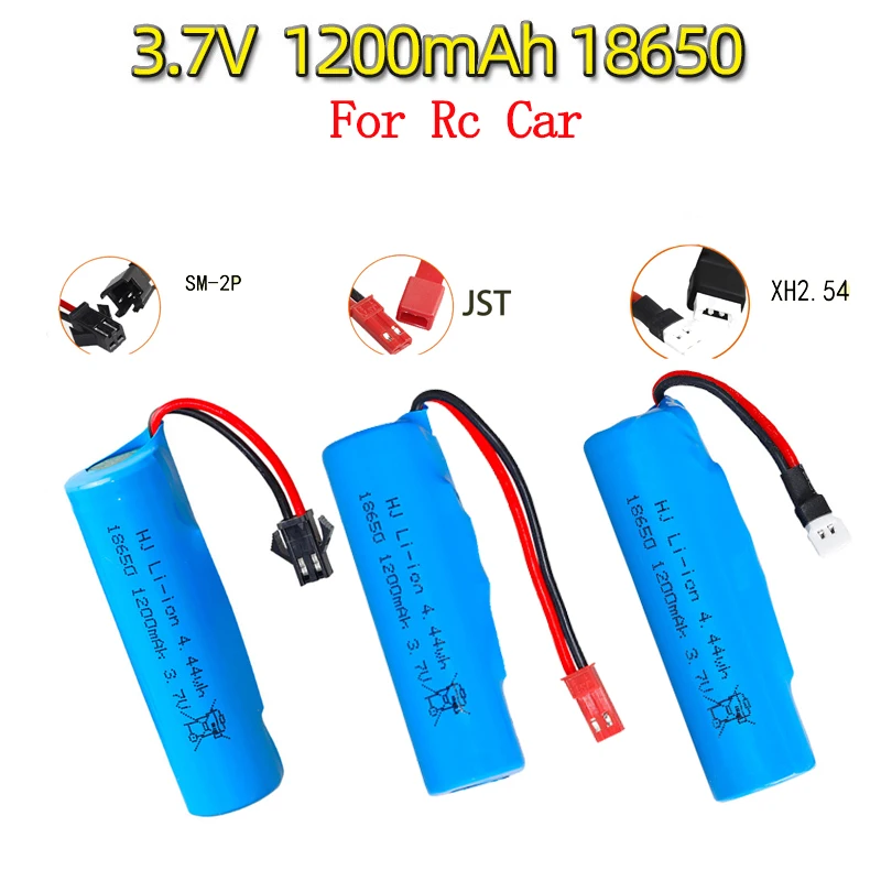 Bateria de lítio recarregável para brinquedos RC, helicóptero, aviões, carro, tanque, arma, caminhão, motocicletas, 18650, 3.7V, 1200mAh