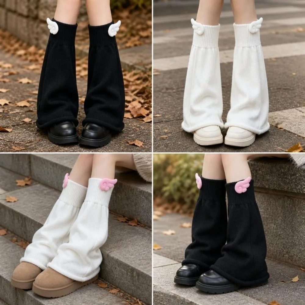 Knit Fabric Wing Decor Leg Warmers Calf Sleeves Design Wide Calf Fit Slouch Leg Covers Soft Knit Texture Flared Shape