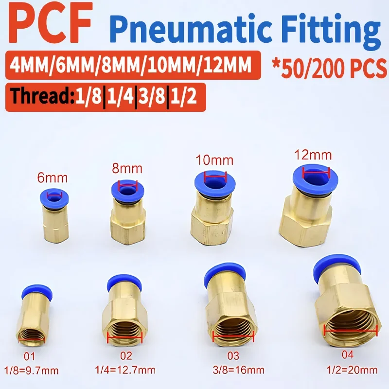 

50/200PCS PCF Pneumatic Fittings,Quick Air Connectors,4mm 6mm 8mm 10mm 12mm Push-In Hose, Thread 1/8 1/4 3/8 1/2 BSPT Couplings